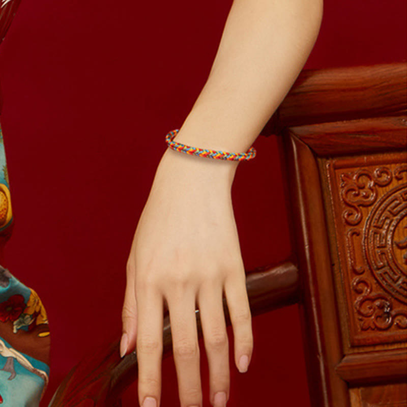 Nimara Ritual 925 Sterling Silver Eight Thread Peace Knot Colorful Rope Luck Braided Bracelet