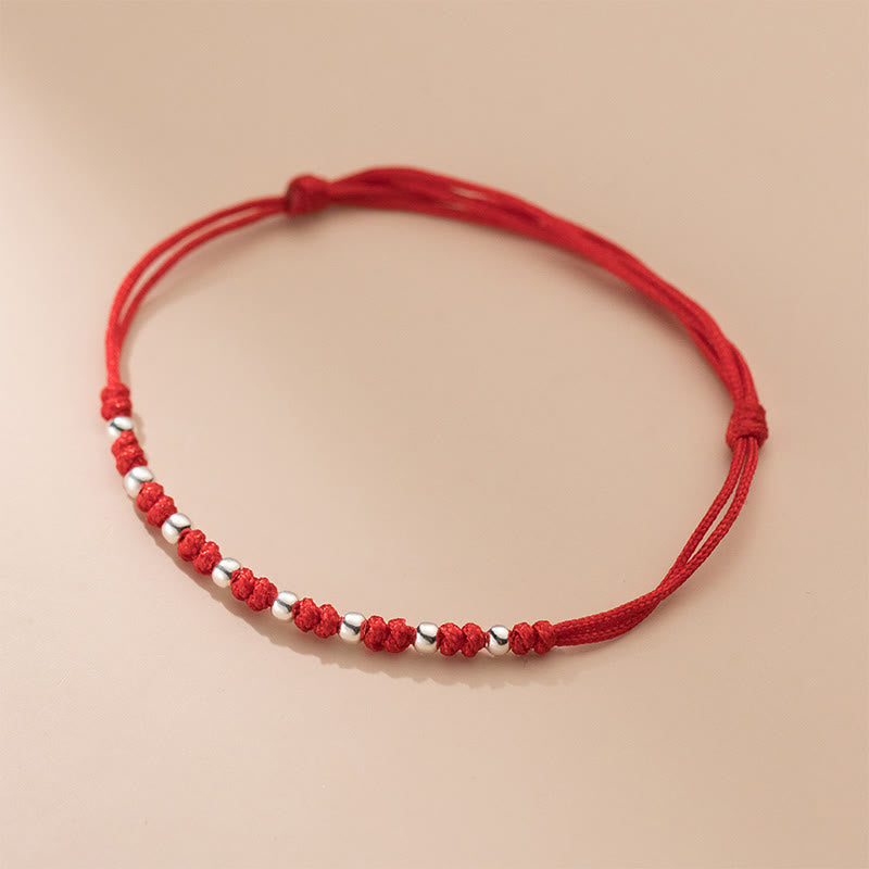Nimara Ritual 925 Sterling Silver Beads Red String Adjustable Luck Bracelet