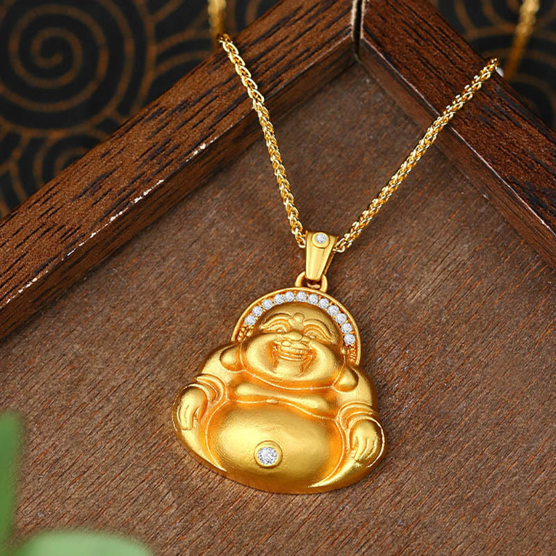 Nimara Ritual Copper Laughing Buddha Pattern Happiness Necklace Pendant