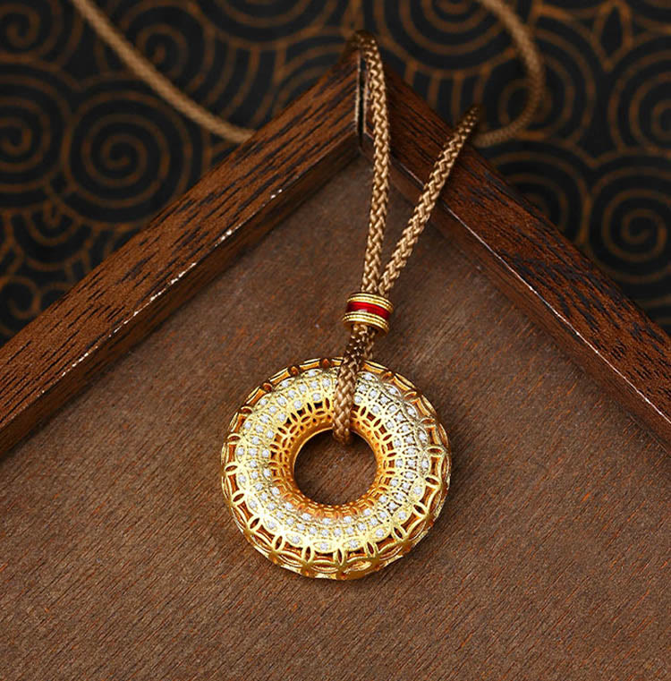 Nimara Ritual Copper Coin Pattern Peace Buckle Copper Auspicious Necklace Pendant