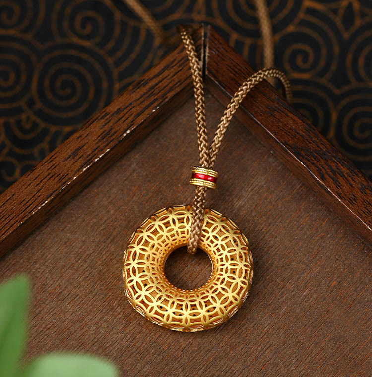 Nimara Ritual Copper Coin Pattern Peace Buckle Copper Auspicious Necklace Pendant