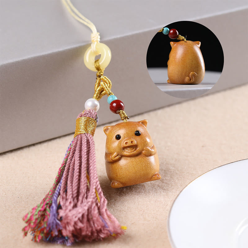 Nimara Ritual Sandalwood 12 Chinese Zodiac Blessing Colorful Tassel Accessories Keychain