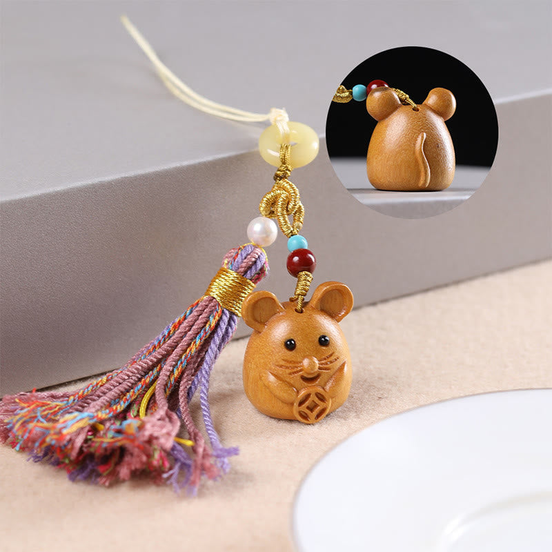 Nimara Ritual Sandalwood 12 Chinese Zodiac Blessing Colorful Tassel Accessories Keychain