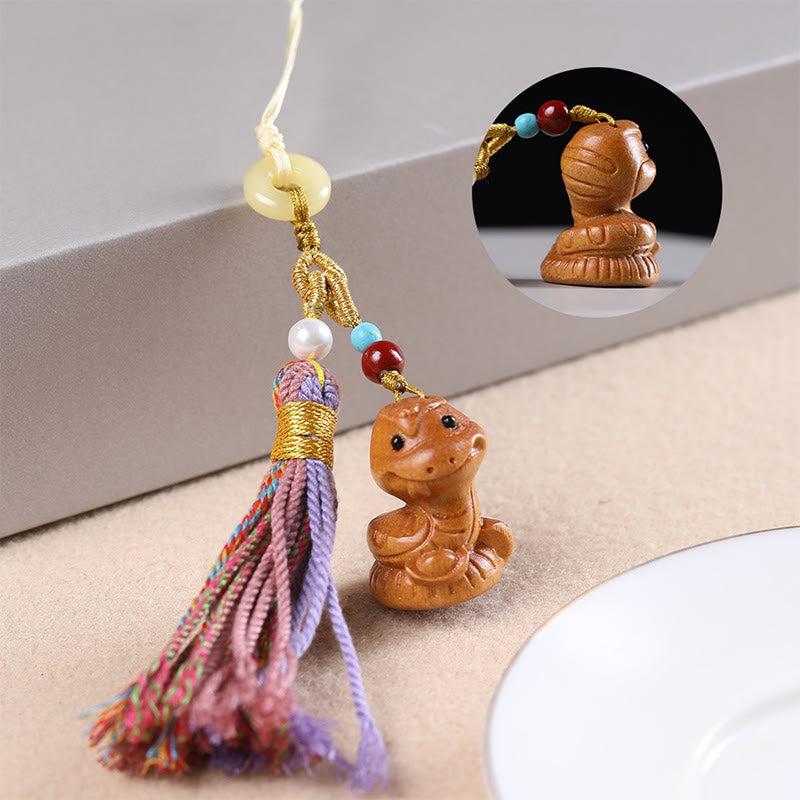Nimara Ritual Sandalwood 12 Chinese Zodiac Blessing Colorful Tassel Accessories Keychain