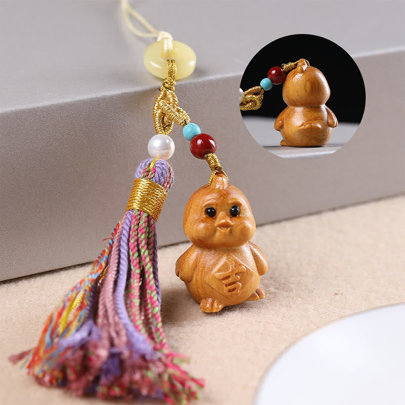 Nimara Ritual Sandalwood 12 Chinese Zodiac Blessing Colorful Tassel Accessories Keychain