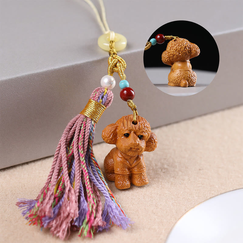 Nimara Ritual Sandalwood 12 Chinese Zodiac Blessing Colorful Tassel Accessories Keychain