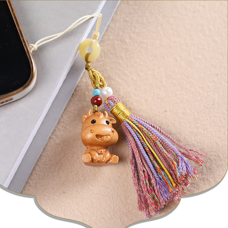 Nimara Ritual Sandalwood 12 Chinese Zodiac Blessing Colorful Tassel Accessories Keychain