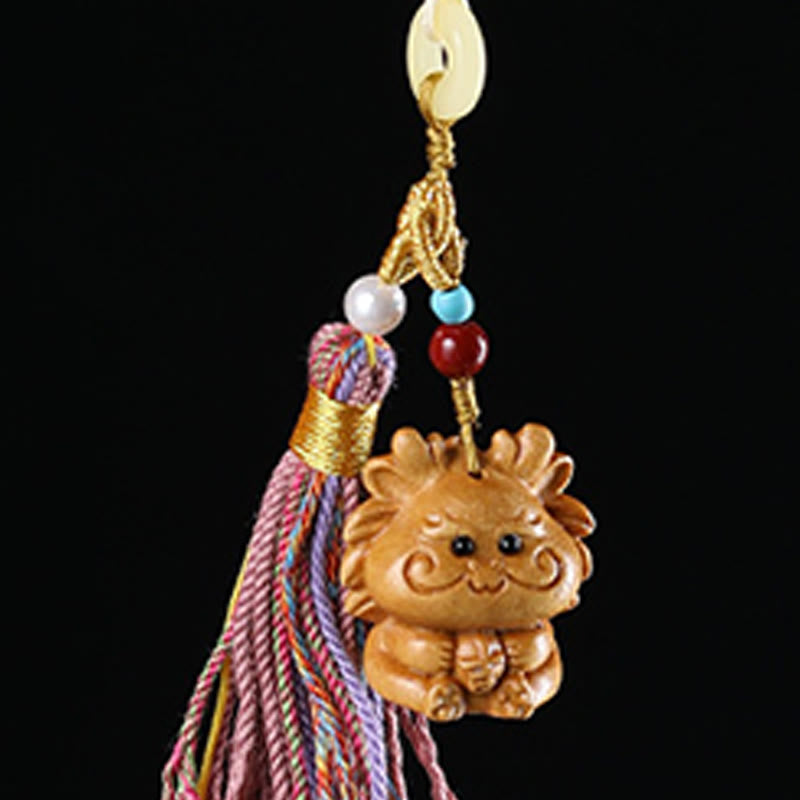 Nimara Ritual Sandalwood 12 Chinese Zodiac Blessing Colorful Tassel Accessories Keychain