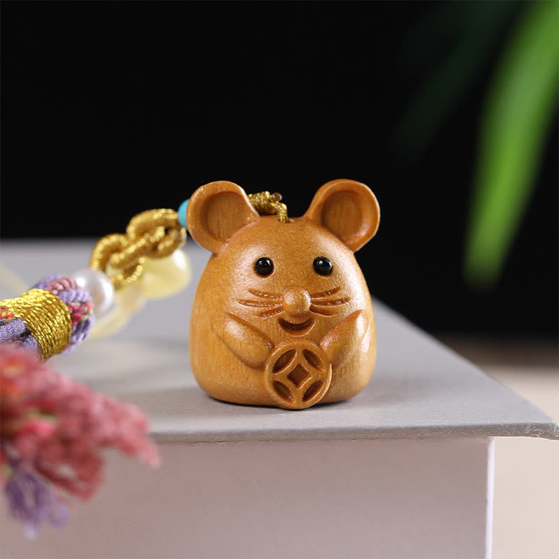 Nimara Ritual Sandalwood 12 Chinese Zodiac Blessing Colorful Tassel Accessories Keychain