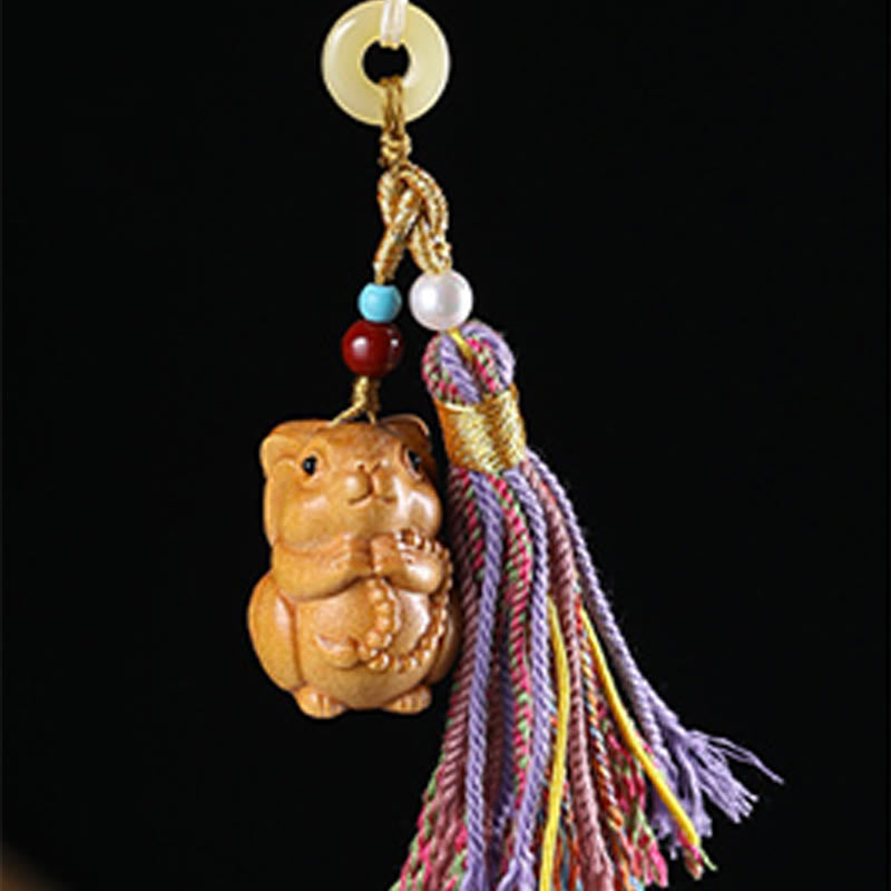Nimara Ritual Sandalwood 12 Chinese Zodiac Blessing Colorful Tassel Accessories Keychain