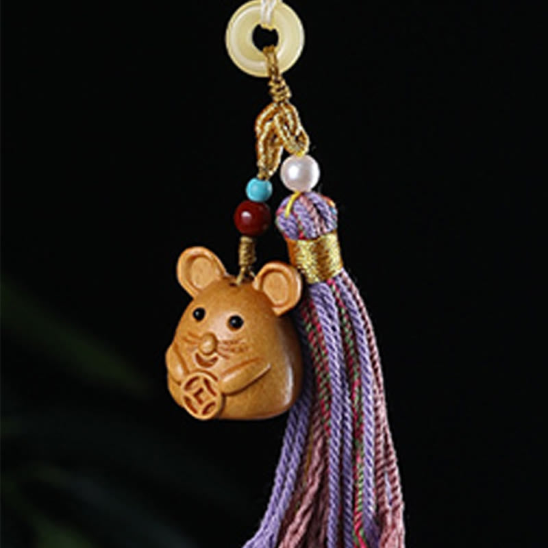 Nimara Ritual Sandalwood 12 Chinese Zodiac Blessing Colorful Tassel Accessories Keychain