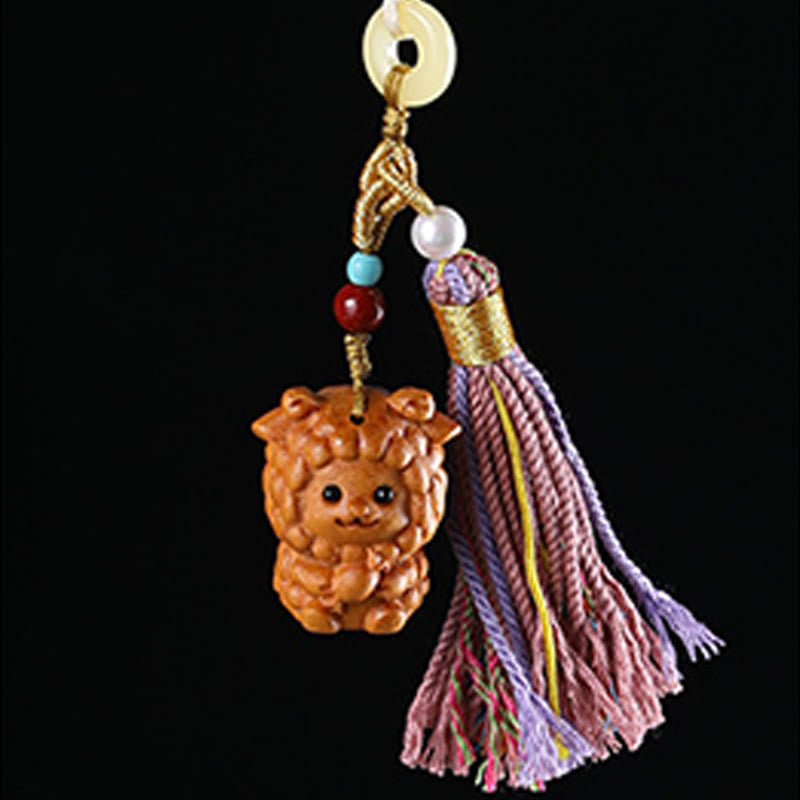 Nimara Ritual Sandalwood 12 Chinese Zodiac Blessing Colorful Tassel Accessories Keychain
