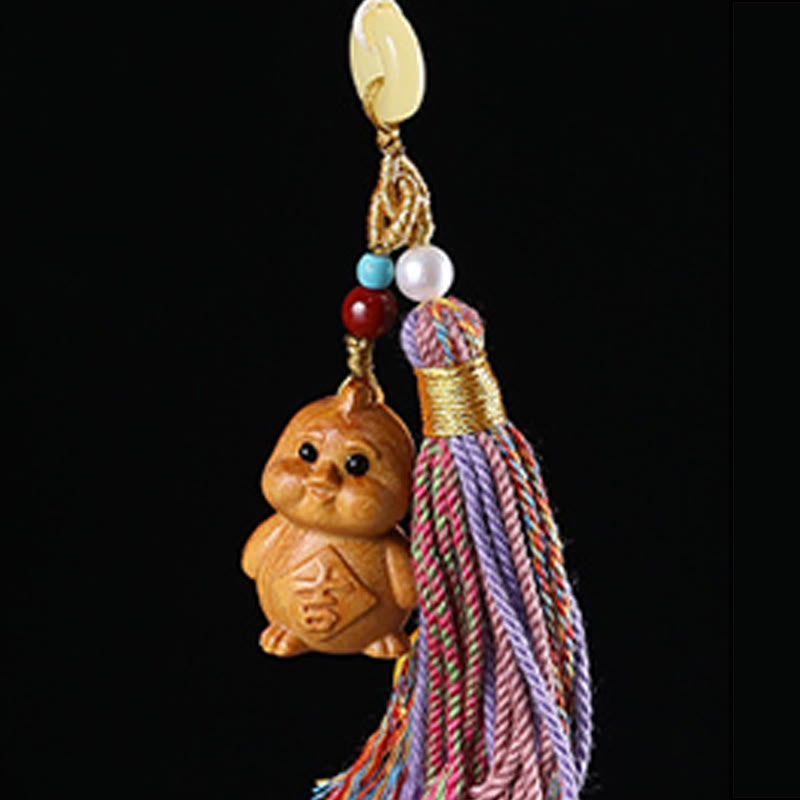 Nimara Ritual Sandalwood 12 Chinese Zodiac Blessing Colorful Tassel Accessories Keychain