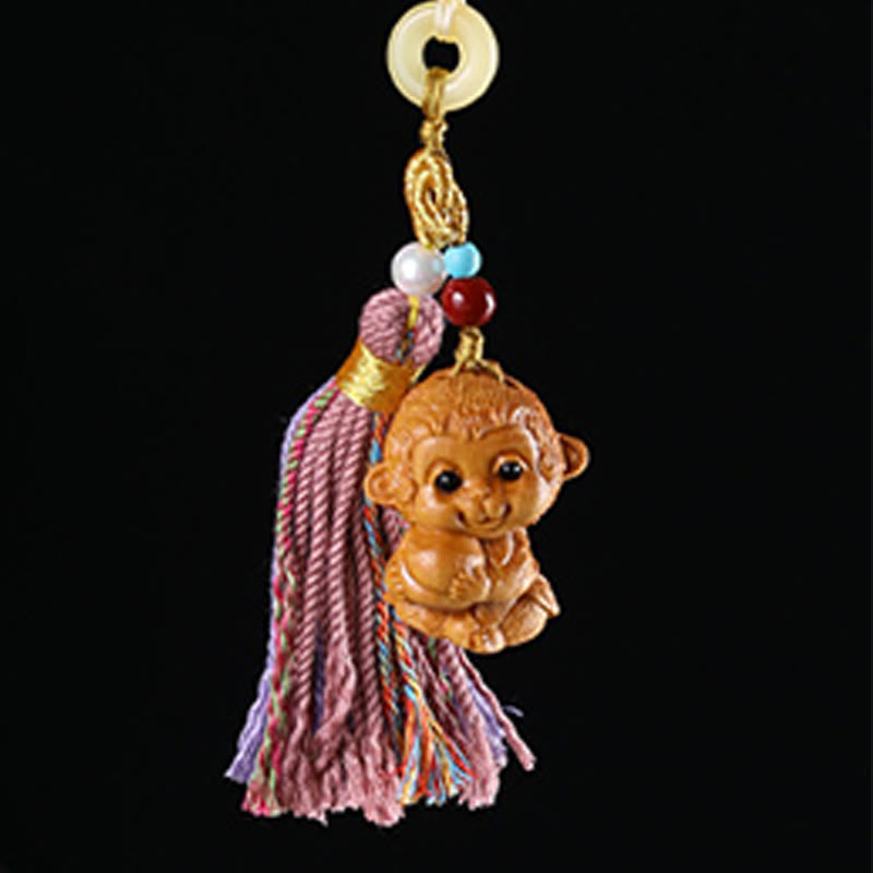 Nimara Ritual Sandalwood 12 Chinese Zodiac Blessing Colorful Tassel Accessories Keychain