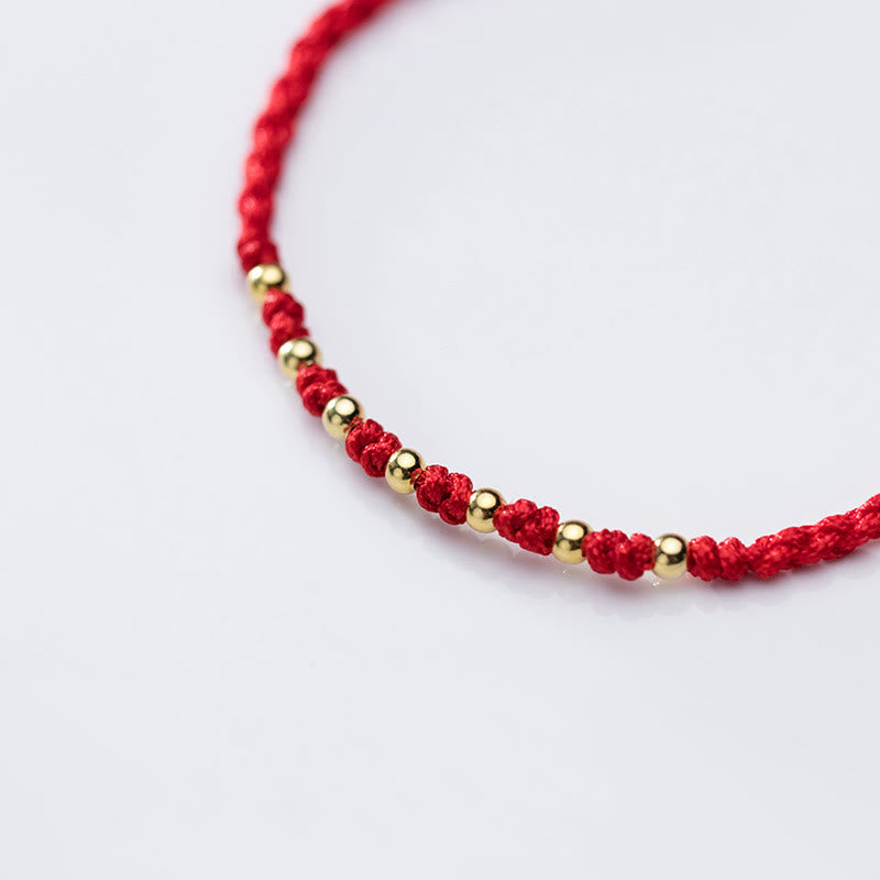 Nimara Ritual 925 Sterling Silver Plated Gold Beads Red String Braided Protection Bracelet