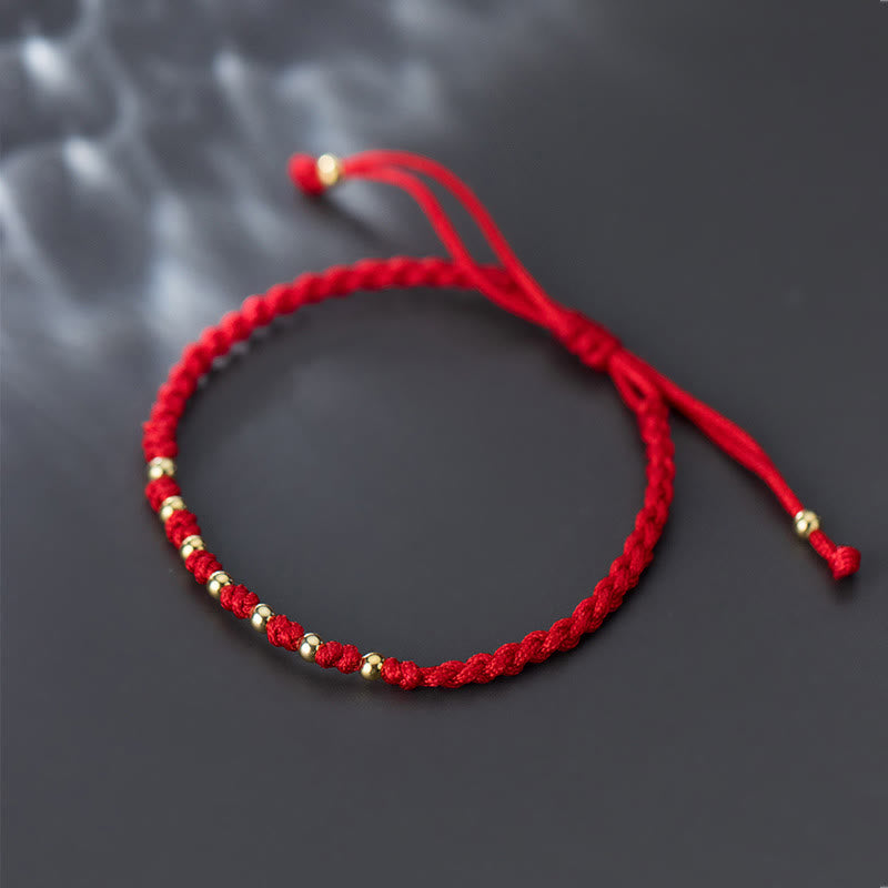 Nimara Ritual 925 Sterling Silver Plated Gold Beads Red String Braided Protection Bracelet