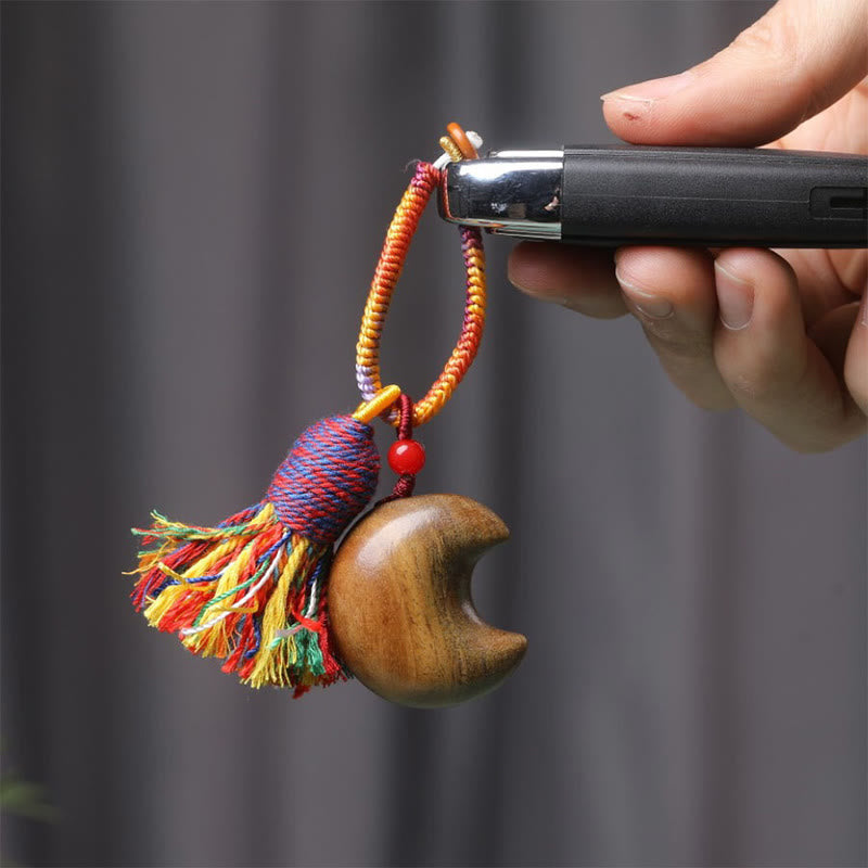 Nimara Ritual Tibetan Colored Rope Green Sandalwood Star Moon Peace Key Chain