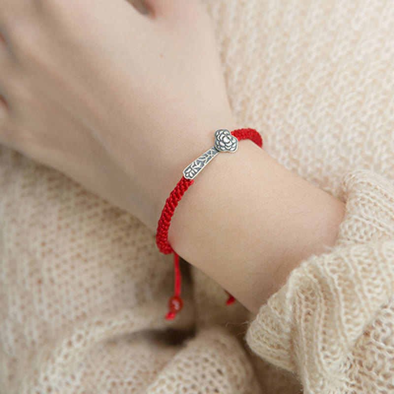 Nimara Ritual Retro 925 Sterling Silver Ruyi As One Wishes Red String Braided Luck Bracelet