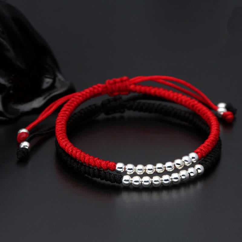 Nimara Ritual Retro 925 Sterling Silver Simple Beads Knot Design Luck String Bracelet