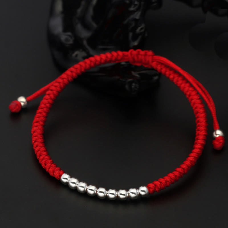 Nimara Ritual Retro 925 Sterling Silver Simple Beads Knot Design Luck String Bracelet