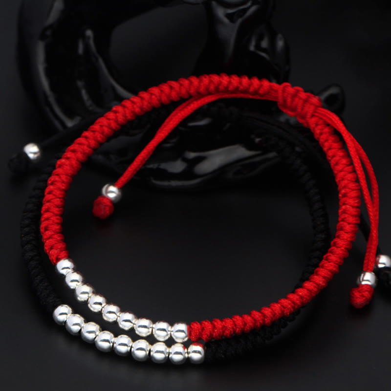 Nimara Ritual Retro 925 Sterling Silver Simple Beads Knot Design Luck String Bracelet