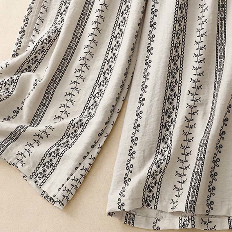 Nimara Ritual Casual Vertical Printing Cotton Linen Women's Wide Leg Pants With Pockets
