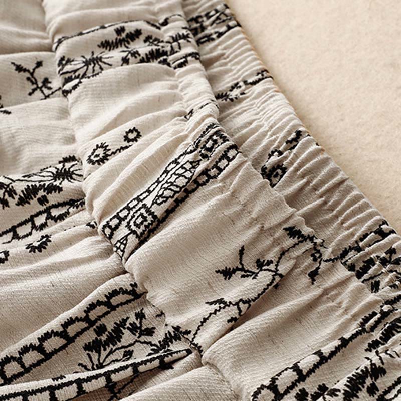 Nimara Ritual Casual Vertical Printing Cotton Linen Women's Wide Leg Pants With Pockets
