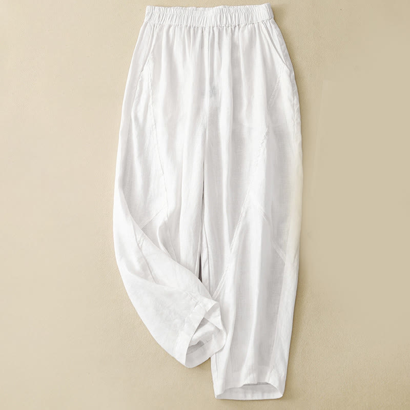 Nimara Ritual Casual Plain Cropped Pants Women's Linen Harem Pants With Pockets