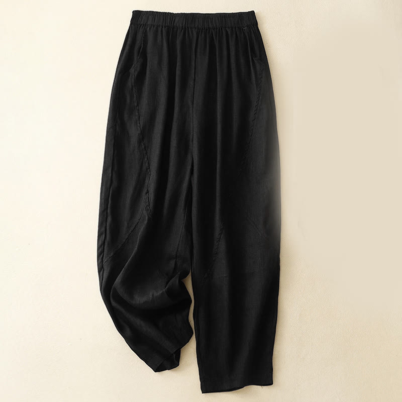 Nimara Ritual Casual Plain Cropped Pants Women's Linen Harem Pants With Pockets