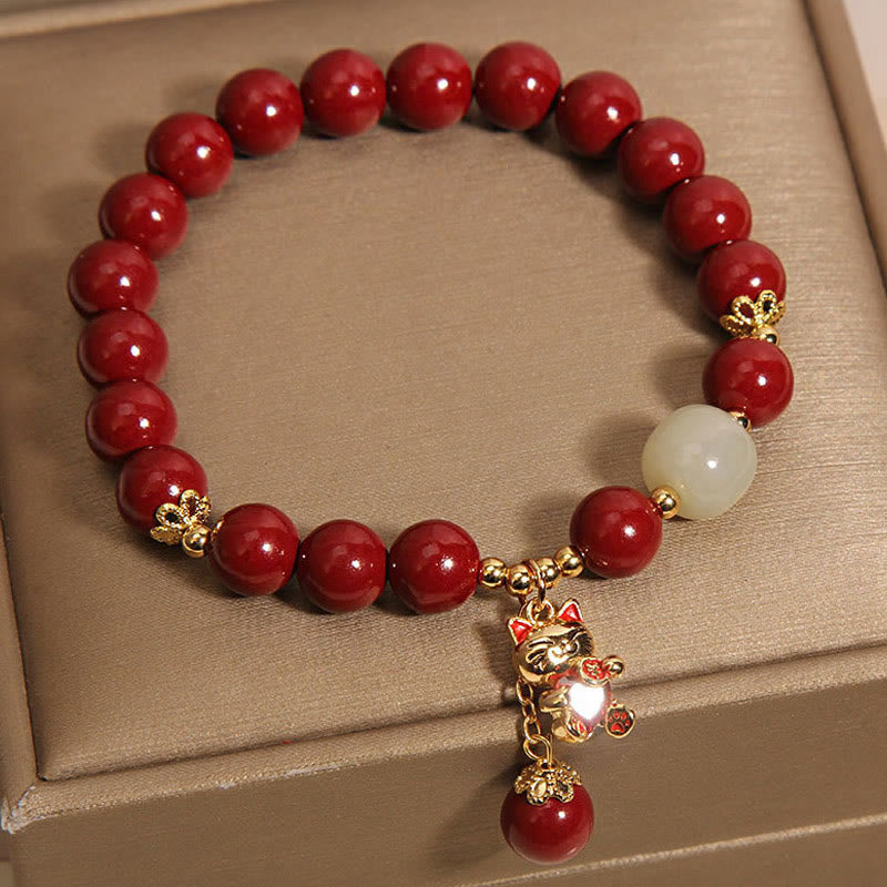 Nimara Ritual "Wishing You Good Fortune and Joy" Cat Cinnabar Bracelet Includes Gift Message Card