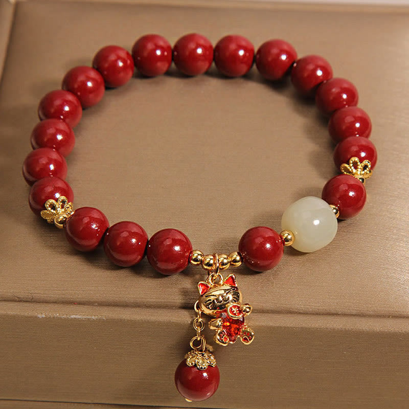 Nimara Ritual "Wishing You Good Fortune and Joy" Cat Cinnabar Bracelet Includes Gift Message Card