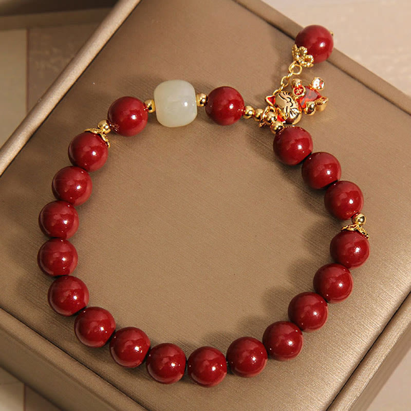 Nimara Ritual Natural Lucky Cat Pendant Cinnabar Blessing Bracelet