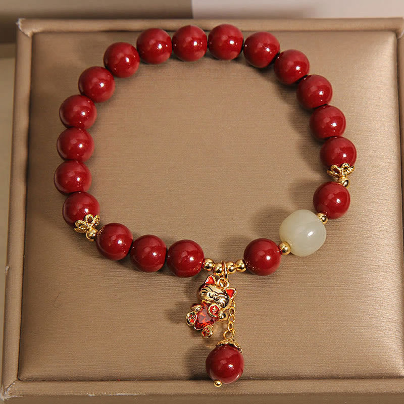 Nimara Ritual Natural Lucky Cat Pendant Cinnabar Blessing Bracelet