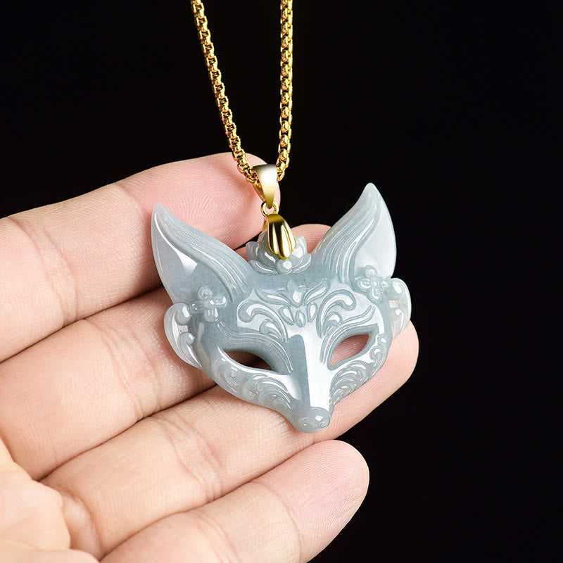 Nimara Ritual Fox Mask Jade Titanium Steel Necklace Luck Pendant