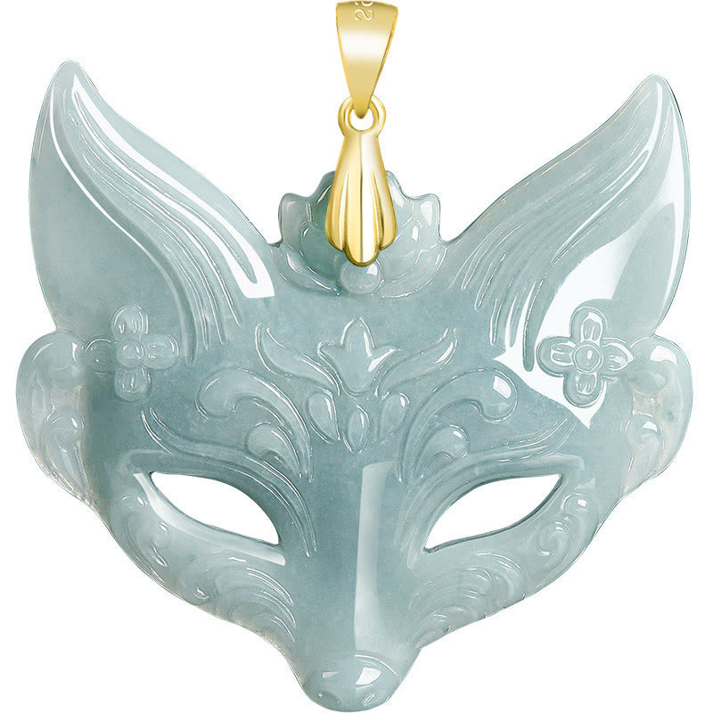 Nimara Ritual Fox Mask Jade Titanium Steel Necklace Luck Pendant