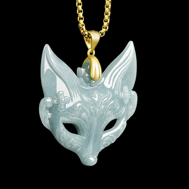 Nimara Ritual Fox Mask Jade Titanium Steel Necklace Luck Pendant