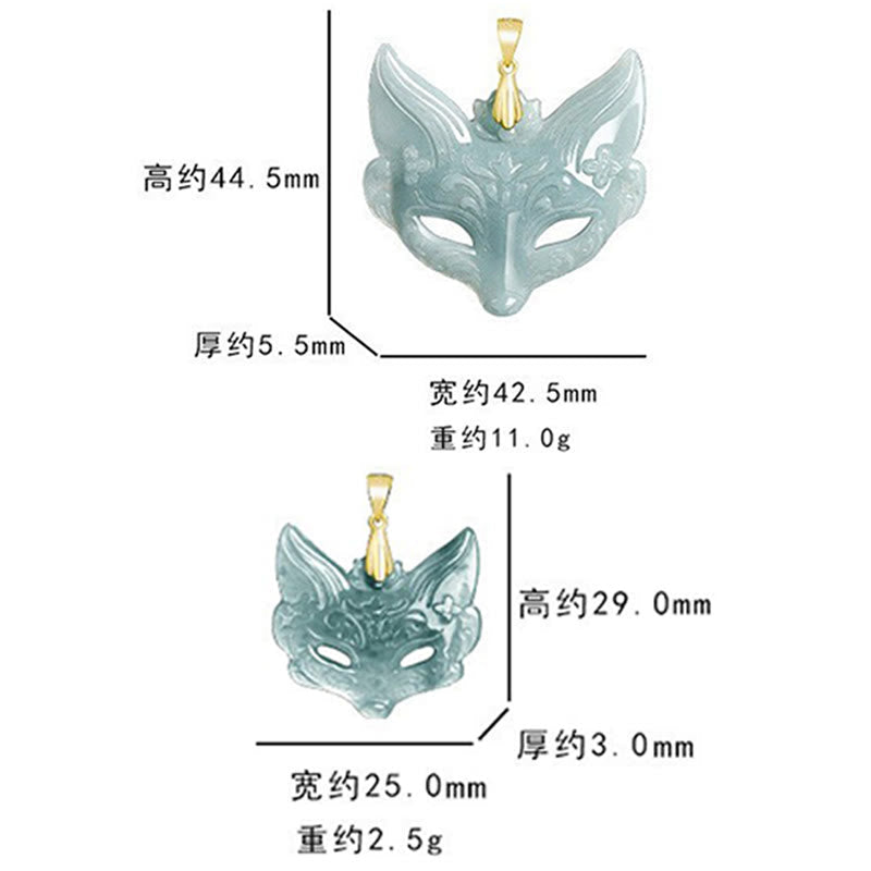 Nimara Ritual Fox Mask Jade Titanium Steel Necklace Luck Pendant