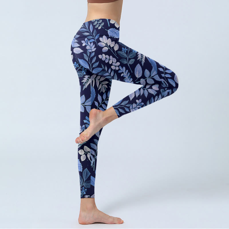 Nimara Ritual Purple Leaves Print Gym Leggings Women's Yoga Pants