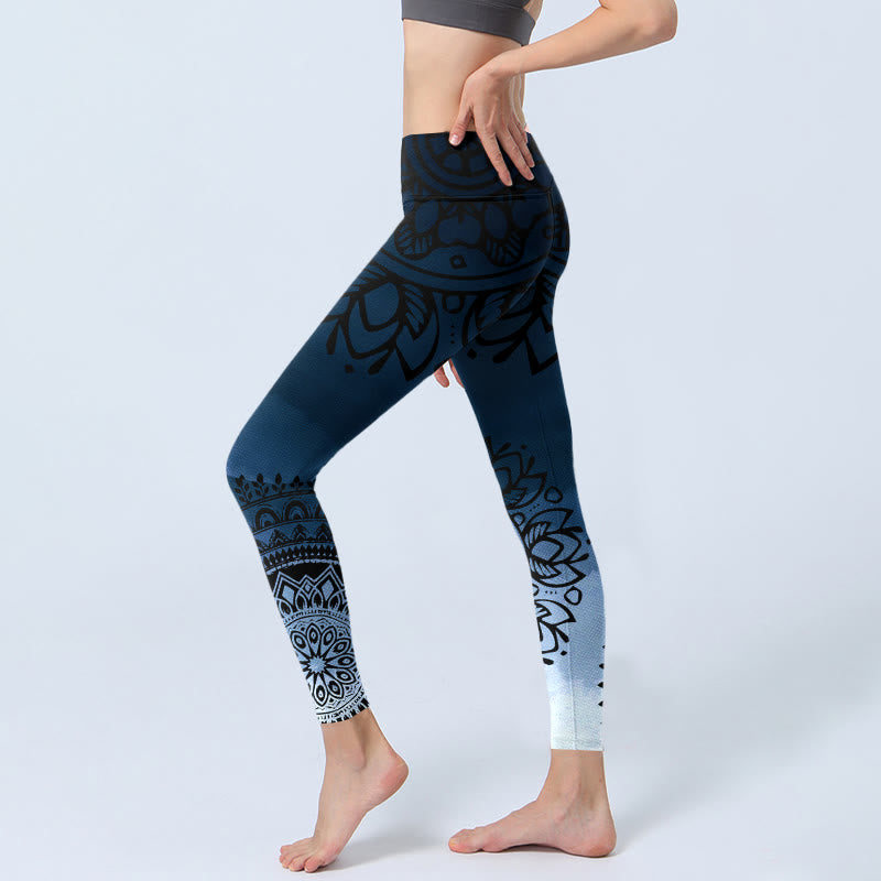 Nimara Ritual Circular Mandala Flower Print Gym Leggings Women's Yoga Pants