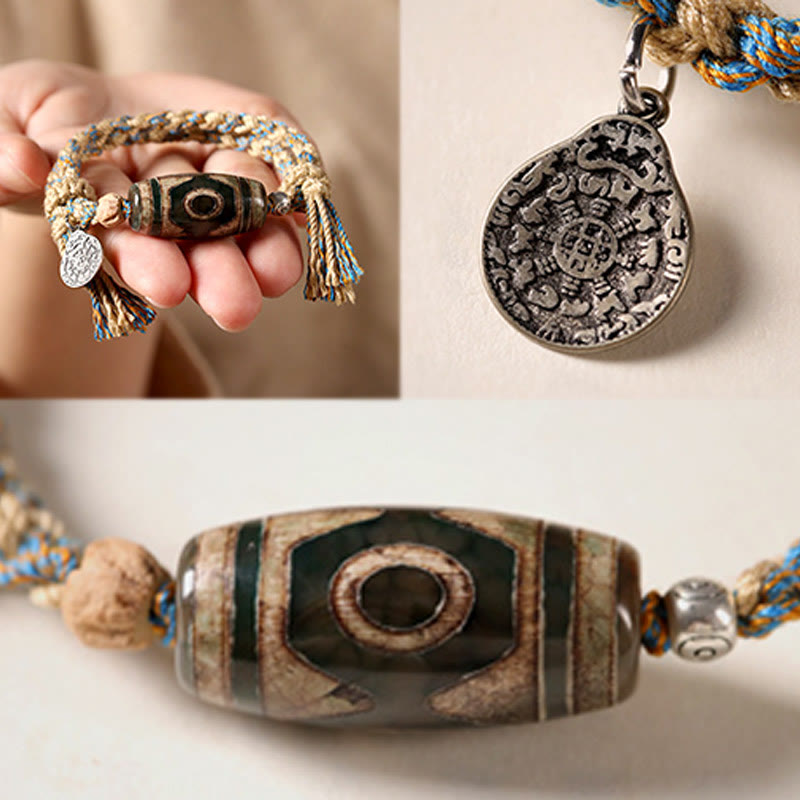 Nimara Ritual Handmade Tibetan Dzi Bead Wealth Protection Braided String Bracelet
