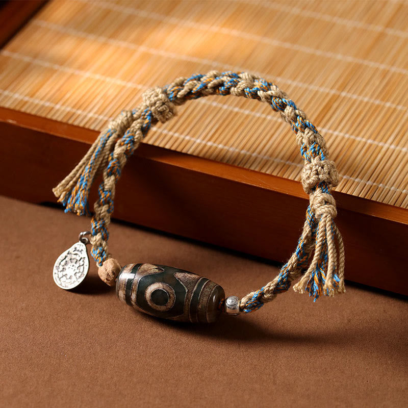Nimara Ritual Handmade Tibetan Dzi Bead Wealth Protection Braided String Bracelet
