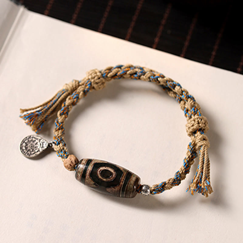 Nimara Ritual Handmade Tibetan Dzi Bead Wealth Protection Braided String Bracelet