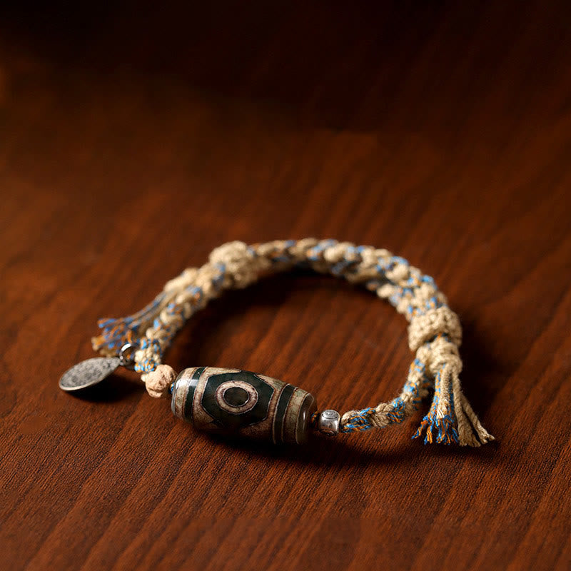 Nimara Ritual Handmade Tibetan Dzi Bead Wealth Protection Braided String Bracelet