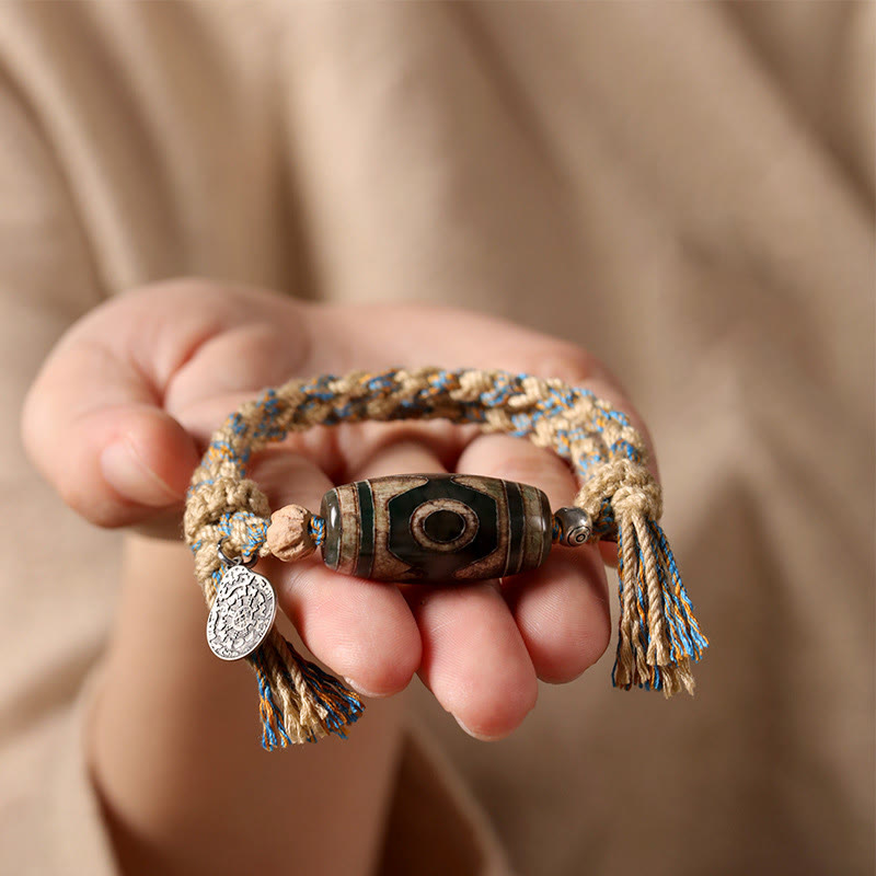 Nimara Ritual Handmade Tibetan Dzi Bead Wealth Protection Braided String Bracelet