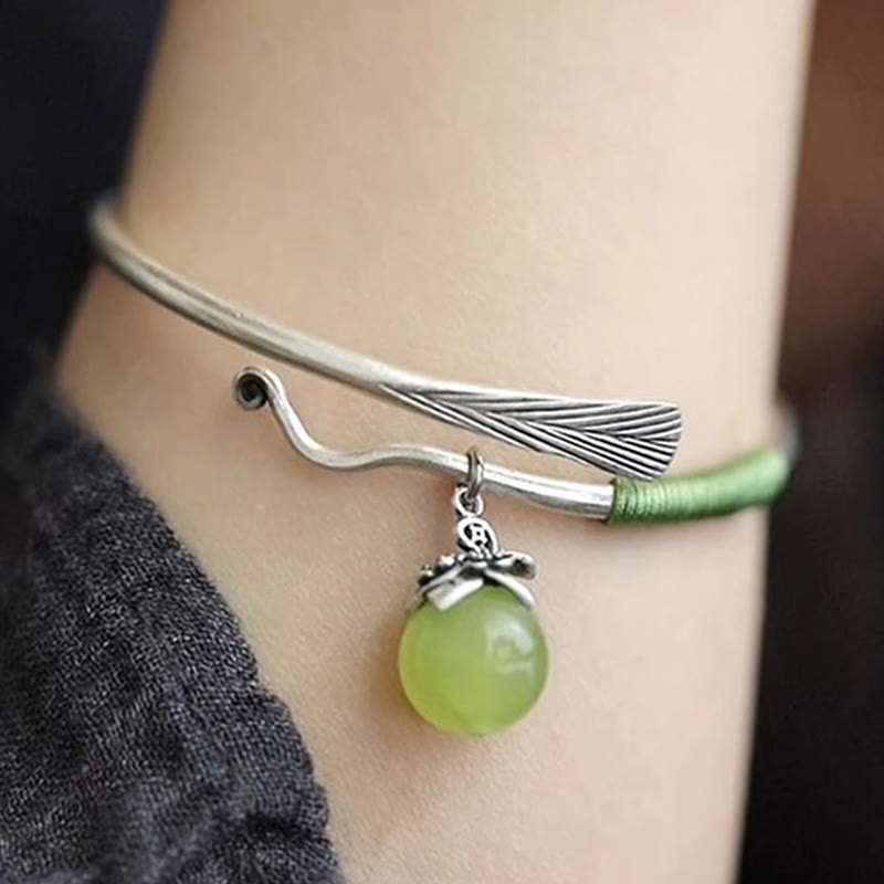 Luck and Healing Copper Alloy Green Bead Charm Cuff Bracelet Bangle