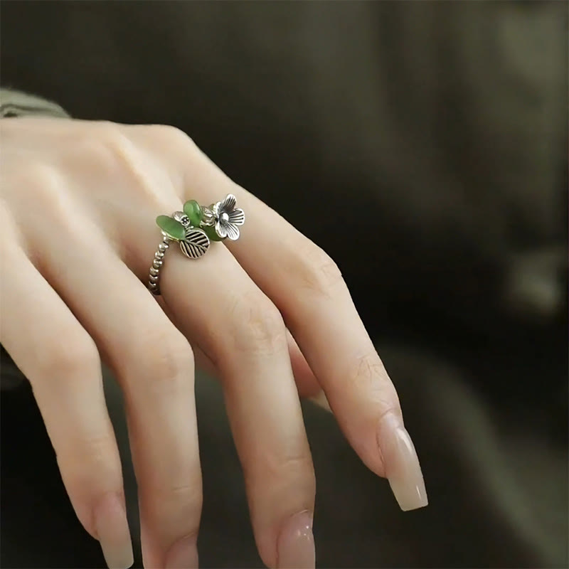 Nimara Ritual Flower Pattern Copper Alloy Luck Elastic Rope Ring