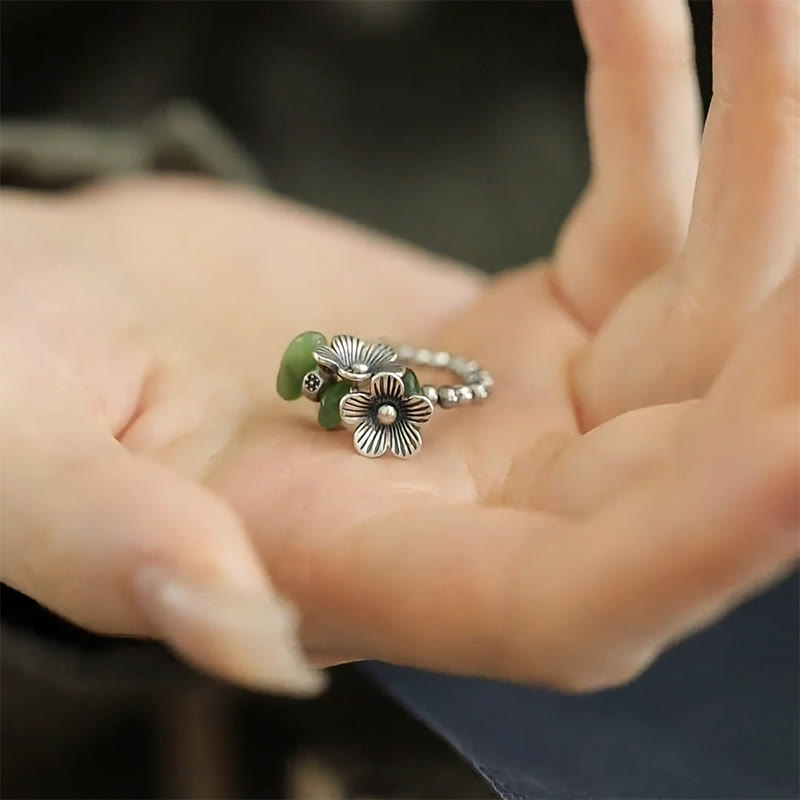 Nimara Ritual Flower Pattern Copper Alloy Luck Elastic Rope Ring