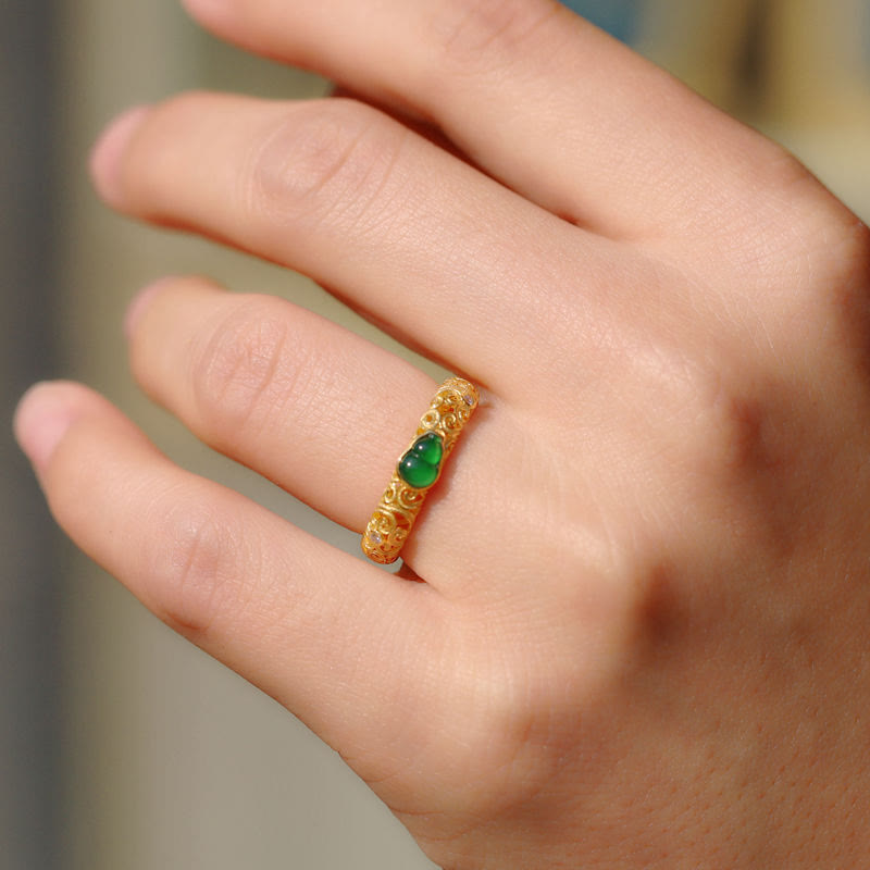 Nimara Ritual Vintage Gourd Green Chalcedony Copper Alloy Wealth Ring