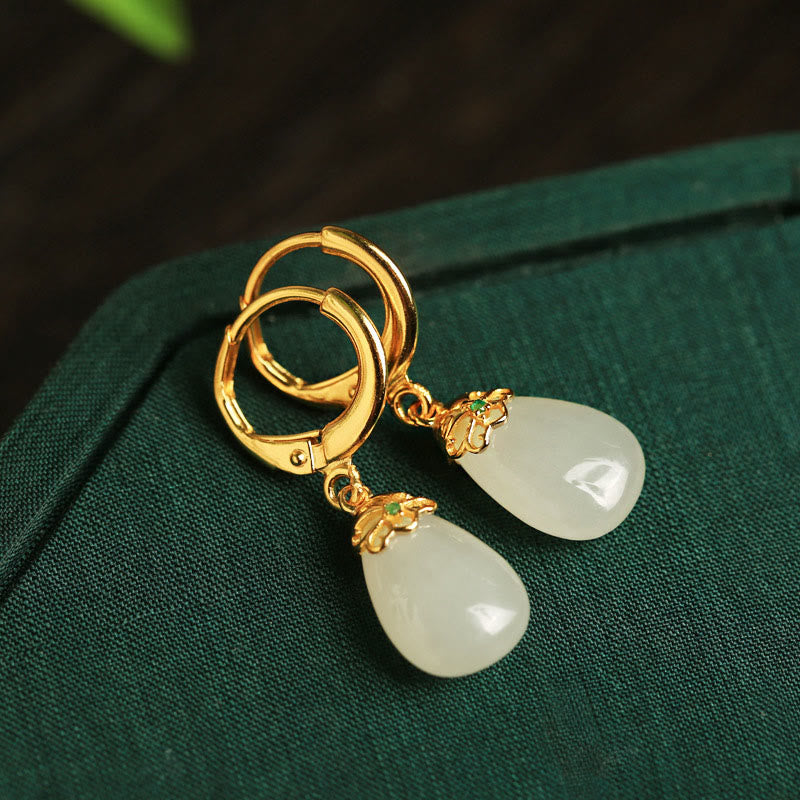 Nimara Ritual Green Chalcedony Water Drop Strength Copper Posts Earrings