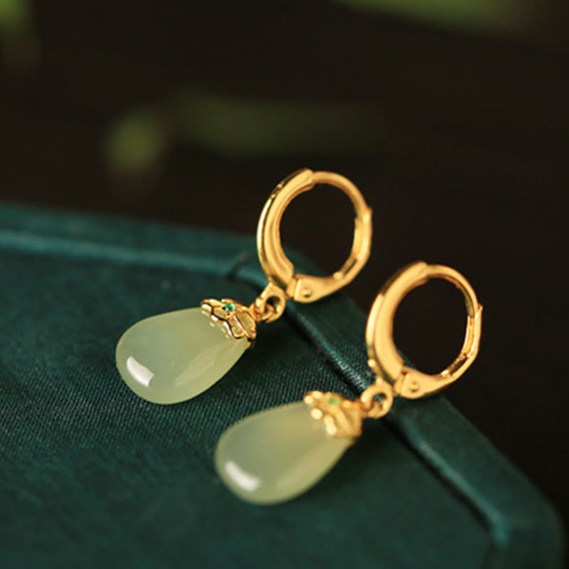 Nimara Ritual Green Chalcedony Water Drop Strength Copper Posts Earrings